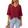 image:imageArachampCloz Womens Wool Blend Elbow Sleeve Summer Oversized Casual SweaterBurgundy