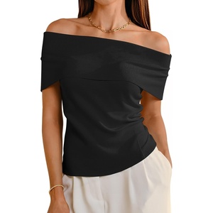 image:imageArachampCloz Womens Convertible Neckline OffShoulder Cowl Neck Slim Fit Tops 2025Black