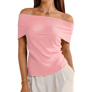 image:imageArachampCloz Womens Convertible Neckline OffShoulder Cowl Neck Slim Fit Tops 2025Pink
