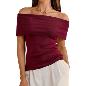 image:imageArachampCloz Womens Convertible Neckline OffShoulder Cowl Neck Slim Fit Tops 2025Wine Red
