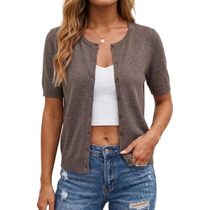 image:imageArachampCloz Womens Wool Blend Cropped Lightweight Short Sleeve Summer Business Casual Cardigan TopsAcoffee