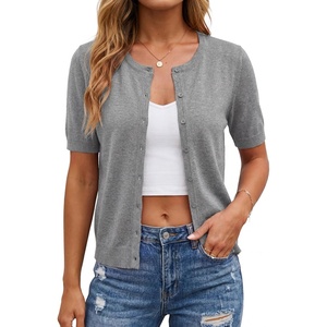 image:imageArachampCloz Womens Wool Blend Cropped Lightweight Short Sleeve Summer Business Casual Cardigan TopsAgrey