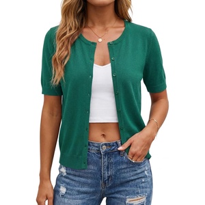 image:imageArachampCloz Womens Wool Blend Cropped Lightweight Short Sleeve Summer Business Casual Cardigan TopsAteal