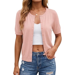 image:imageArachampCloz Womens Wool Blend Cropped Lightweight Short Sleeve Summer Business Casual Cardigan TopsBlush Pink