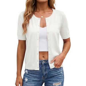 image:imageArachampCloz Womens Wool Blend Cropped Lightweight Short Sleeve Summer Business Casual Cardigan TopsOffwhite
