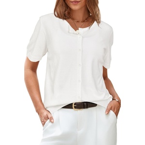 image:imageArachampCloz Womens Wool Blend Cropped Lightweight Short Sleeve Summer Business Casual Cardigan TopsWhite