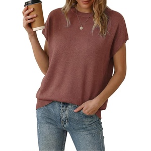 image:imageArachampCloz Womens Wool Blend Oversized Cap Sleeve Summer Casual Sweater  Short Sleeve Sweater Stretchy amp Lightweight Capsule Wardrobe Teacher Outfits Business Casual Tops Solo amp Layer OutfitsDusty Red