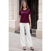 image:imageArachampCloz Womens Acetate Blend Satin Casual Blouse Crew Neck Loose Fit Ladies TopsWine Red