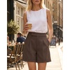 image:imageArachampCloz Womens Linen Blend Wide Leg Business Casual Dressy Shorts  Linen Blend pleated Detail FoldOver Hem High Waisted Dressy Shorts Teacher Business Casual Work Outfits Summer 2026Coffee