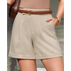 image:imageArachampCloz Womens Linen Blend Wide Leg Business Casual Dressy Shorts  Linen Blend pleated Detail FoldOver Hem High Waisted Dressy Shorts Teacher Business Casual Work Outfits Summer 2026Khaki
