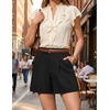 image:imageArachampCloz Womens Linen Blend Wide Leg Business Casual Dressy Shorts  Linen Blend pleated Detail FoldOver Hem High Waisted Dressy Shorts Teacher Business Casual Work Outfits Summer 2026Black