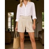 image:imageArachampCloz Womens Linen Blend Wide Leg Business Casual Dressy Shorts  Linen Blend pleated Detail FoldOver Hem High Waisted Dressy Shorts Teacher Business Casual Work Outfits Summer 2026Khaki
