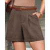image:imageArachampCloz Womens Linen Blend Wide Leg Business Casual Dressy Shorts  Linen Blend pleated Detail FoldOver Hem High Waisted Dressy Shorts Teacher Business Casual Work Outfits Summer 2026Coffee