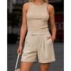 image:imageArachampCloz Womens Linen Blend Wide Leg Business Casual Dressy Shorts  Linen Blend pleated Detail FoldOver Hem High Waisted Dressy Shorts Teacher Business Casual Work Outfits Summer 2026Khaki