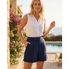 image:imageArachampCloz Womens Linen Blend Wide Leg Business Casual Dressy Shorts  Linen Blend pleated Detail FoldOver Hem High Waisted Dressy Shorts Teacher Business Casual Work Outfits Summer 2026Navy