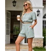 image:imageArachampCloz Womens Linen Blend Wide Leg Business Casual Dressy Shorts  Linen Blend pleated Detail FoldOver Hem High Waisted Dressy Shorts Teacher Business Casual Work Outfits Summer 2026Gray Green