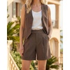 image:imageArachampCloz Womens Linen Blend Wide Leg Business Casual Dressy Shorts  Linen Blend pleated Detail FoldOver Hem High Waisted Dressy Shorts Teacher Business Casual Work Outfits Summer 2026Coffee