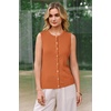 image:imageArachampCloz Womens Wool Blend Non See Through Button Down Casual Tank Tops  Sleeveless Top Crew Neck Fall Outfits Work to Weekend BreathableampSoft LightweightampFlattering ComfortableampStylishDark Orange