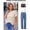 image:imageArachampCloz Womens Wool Blend Short Sleeve Sweater Business Casual Tops  Versatile Soft PillResistant Fall LayeringApricot