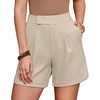 image:imageArachampCloz Womens Linen Blend Wide Leg Business Casual Dressy Shorts  Linen Blend pleated Detail FoldOver Hem High Waisted Dressy Shorts Teacher Business Casual Work Outfits Summer 2026Khaki