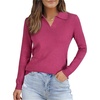 image:imageArachampCloz Womens Wool Blend Collared Polo Shirts Business Casual Sweater  Polo Shirts Women Stretchy amp Lightweight Cashmere Regular Fit Teacher Outfits Business Casual Tops Capsule WardrobeRose Red