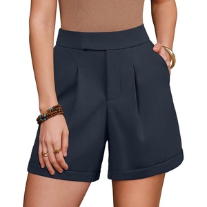 image:imageArachampCloz Womens Linen Blend Wide Leg Business Casual Dressy Shorts  Linen Blend pleated Detail FoldOver Hem High Waisted Dressy Shorts Teacher Business Casual Work Outfits Summer 2026Navy