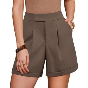 image:imageArachampCloz Womens Linen Blend Wide Leg Business Casual Dressy Shorts  Linen Blend pleated Detail FoldOver Hem High Waisted Dressy Shorts Teacher Business Casual Work Outfits Summer 2026Coffee