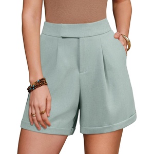 image:imageArachampCloz Womens Linen Blend Wide Leg Business Casual Dressy Shorts  Linen Blend pleated Detail FoldOver Hem High Waisted Dressy Shorts Teacher Business Casual Work Outfits Summer 2026Gray Green