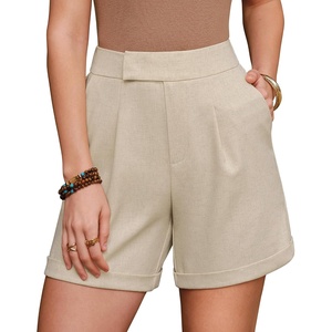 image:imageArachampCloz Womens Linen Blend Wide Leg Business Casual Dressy Shorts  Linen Blend pleated Detail FoldOver Hem High Waisted Dressy Shorts Teacher Business Casual Work Outfits Summer 2026Khaki