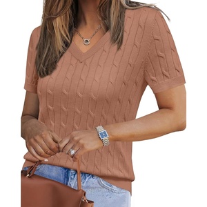 image:imageArachampCloz Womens Wool Blend Short Sleeve Summer Business Casual Sweater  LightweightampSoft Fabric Breathable Top VNeck Regular Fit Office Wear Teacher Outfits Fall Capsule Wardrobe 2026Cablemocha Mousse